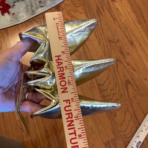 Jane Shilton genuine leather gold evening bag with three pockets & snap closure - Picture 6 of 15